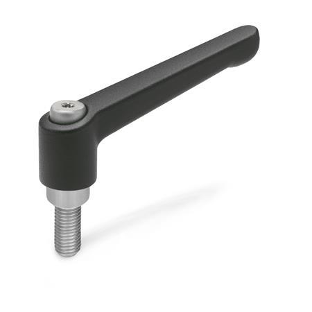 Ganter 300.1-45-M5-16-SW VERSTELLB.KLEMMHEBEL, EDELSTAHL, SCHWARZ - GN-300.1-Verstellbare-Klemmhebel-Zink-Druckguss-Einsatz-Edelstahl-mit-Aussengewinde-SW-schwarz-RAL-9