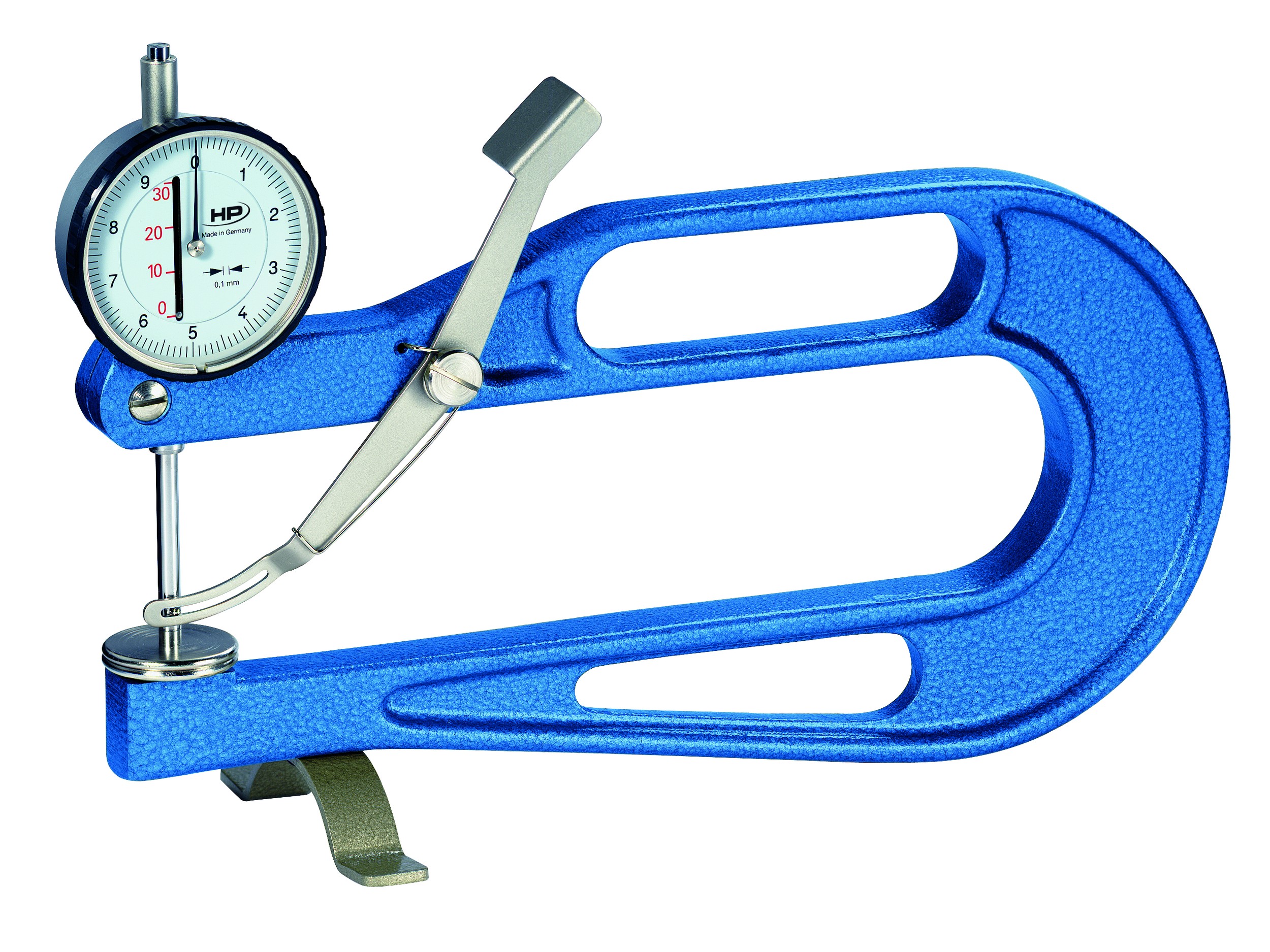 Helios Preisser 0718101-1  Dickenmessgerät mit Messuhr  10 mm Messbereich, Tasterform: 1 Ø5 mm, Bügeltiefe 15 mm, Ablesung 0,1 mm - LE70047 Dickenmessgeraet 0718104