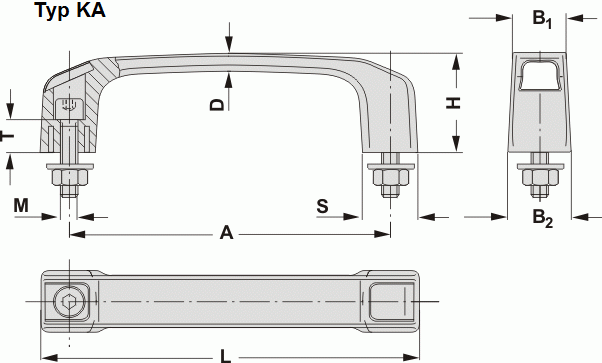 Leschhorn KA-24.140.K7005   Kunststoff Bügelgriffe A 140,  mit Abdeckkappen / grau - Leschhorn KA Kunststoff Buegelgriffe mit Abdeckkappen