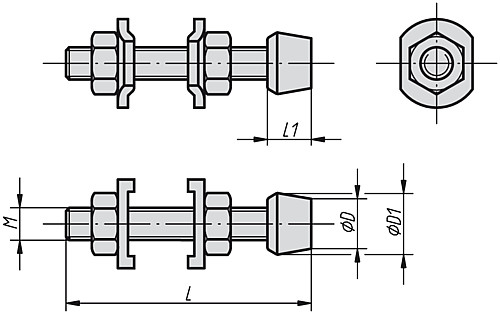 Kipp K0103.04032 ANDRUCKSPINDEL, M4, L=32 - KIPP K0103 Andruckspindeln mit aufvulkanisiertem