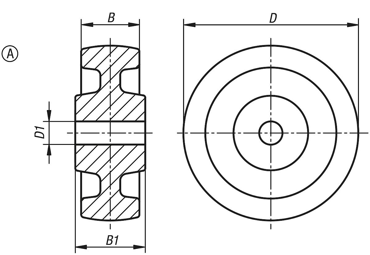 Norelem 95064-15050 95064 15050  Polyamidräder schwere Ausführung - NLM 95064 Polyamidraeder schwere Ausfuehrung - Massblatt