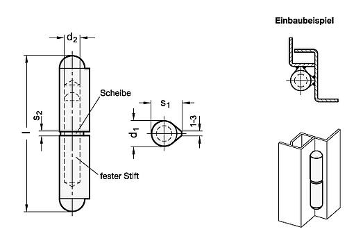 Ganter 128.2-100-A4 EDELSTAHL SCHARNIER ZUM ANSCHWEISSEN (BANDROLLE) - GN 128-2 Edelstahl Scharniere - zum Anschweissen-Skizze