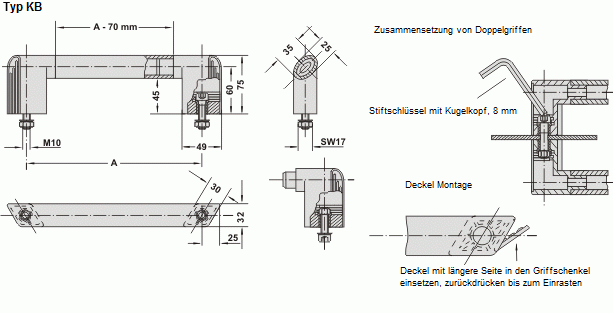Leschhorn KB-32.200.62   Griffe Ovalrohr 25 x 35 mm, A 200,  Schenkel schwarz / Steg natur Griff aus Einzelelementen, komplett montiert - Leschhorn KB zusammensteckbarer Maschinen-Griff
