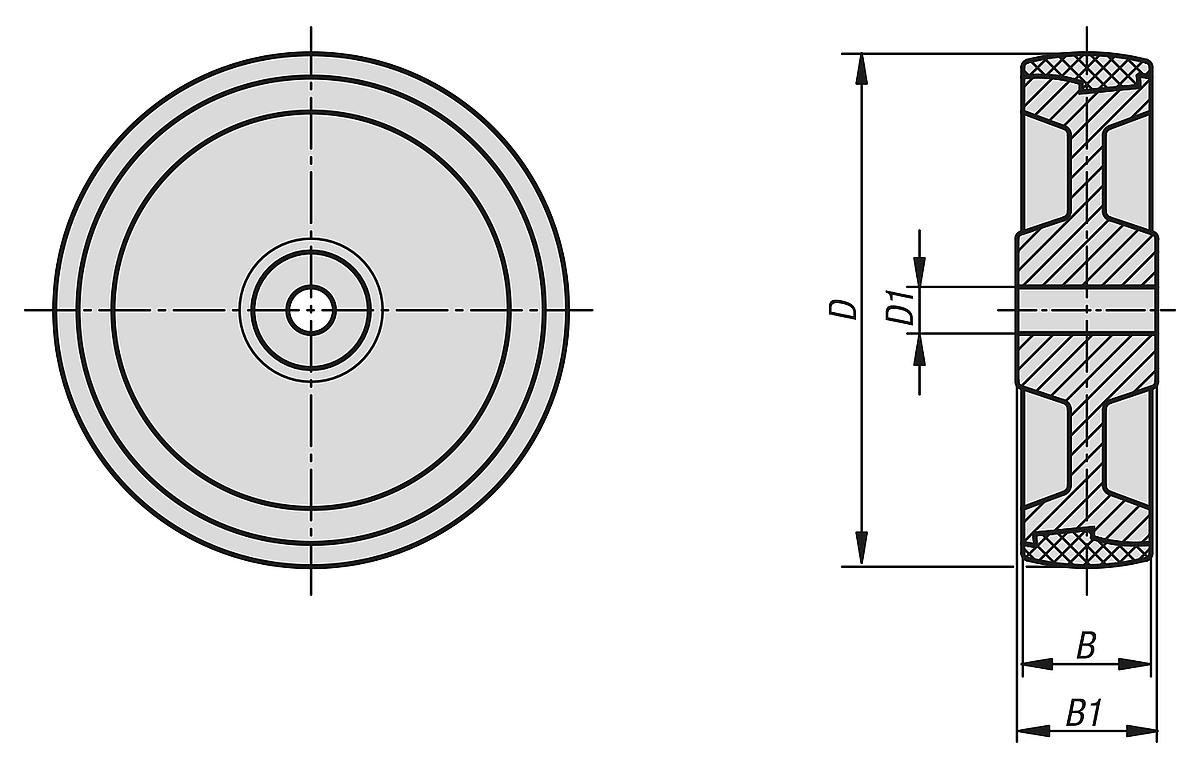 Norelem 95056-10035 95056 10035 Polyamidräder mit aufgespritztem Laufbelag - NLM 95056 Polyamidraeder mit aufgespritztem Laufbelag - Massblatt