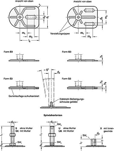 Ganter 42-80-M10-29-E3-X Stellfüße mit Befestigungslasche, Stahl, verzinkt, Rechteckform - GN 42 Stellfuesse mit Befestigungslasche - Stahl - verzinkt - Rechteckform-Abbildung