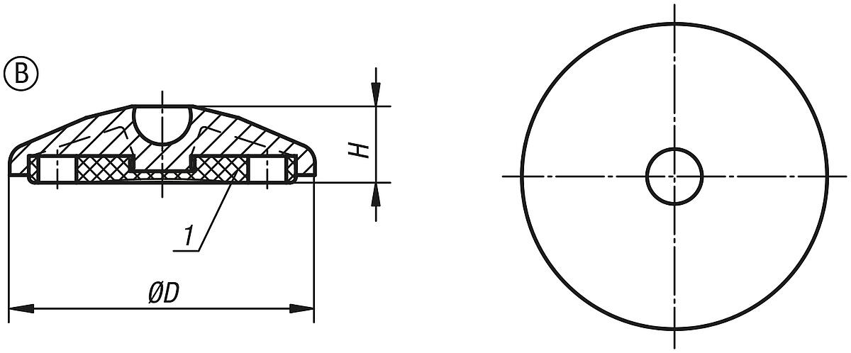 Kipp K0415.2030 TELLER F. GELENKFU? FORM B ANTISL, - K0415-B Teller fuer Gelenkfuesse aus Kunststoff - Form B - Massblatt