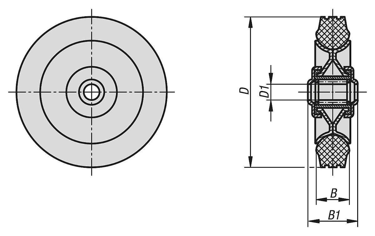 Norelem 95050-10030 Standard Vollgummireifen auf Stahlblechfelge - NLM 95050 Standard Vollgummireifen auf Stahlblechfelge - Massblatt