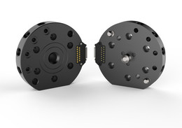 DESTACO QC-30M-E12 Werkzeugwechselsystem Max. Belastung 13,6 Kg, Max. Moment X/Y 22,6 Nm, E= E/A Modul mit Turck M12 Stecker und 12 Kontakten, ohne Kabel, M= BSPP Anschluss (Parallelgewinde) - LE70000 QC-TP-150-Roboter und Last Seite