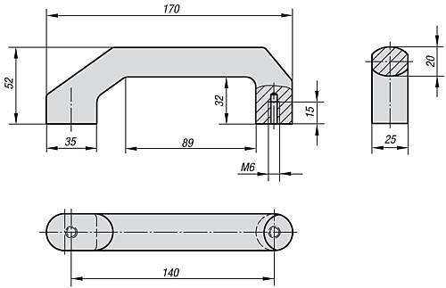 Norelem 06900-140066 BÜGELGRIFF A=140, M6, AL, SCHWARZ PULVERBESCHICHTET - Norelem 06900 Buegelgriffe
