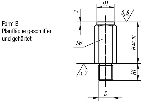 Kipp K0299.220040 POSITIONSFUSS FORM B, D=M20, H=40 - KIPP K0299-B Positionsfuesse Form B