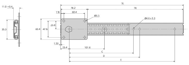 Accuride DB0115-1203 Linearführungen, 11x35,1, SL 304,8 TR 225,6 E 254,0,  68kg, schwarz verzinkt - AUSLAUFARTIKEL - BEREITS REDUZIERT !! LAGERABVERKAUF !! - Accuride DB0115 Linearfuehrungen - bis 68 kg - Profil 11 x 35 3 - AUSLAUFARTIKEL - TZ