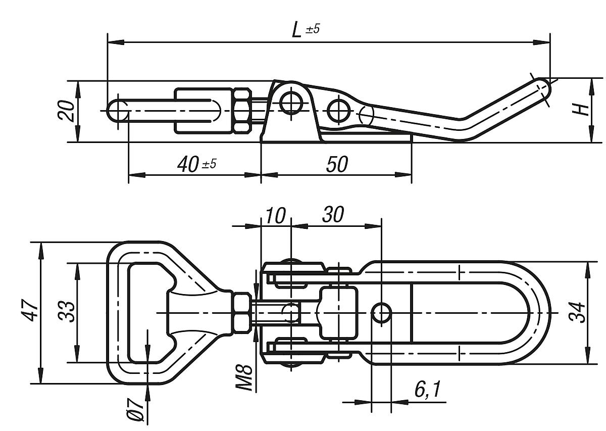 Kipp K0051.1611681 SPANNVERSCHLUSS EINSTELLBAR, FORM A, STAHL - K0051-SVA Spannverschluesse einstellbar Form A - Massblatt