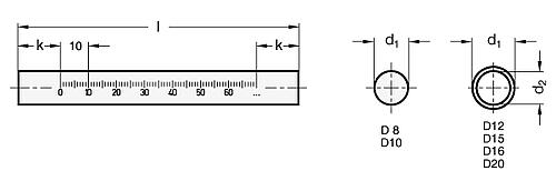 Ganter 480.1-D20-100-NI-OS EDELSTAHL HALTEROHR OHNE SKALA, RUND, GESCHLIFFEN - GN 480-1 Haltestangen - Halterohre - rund - Edelstahl-Skizze