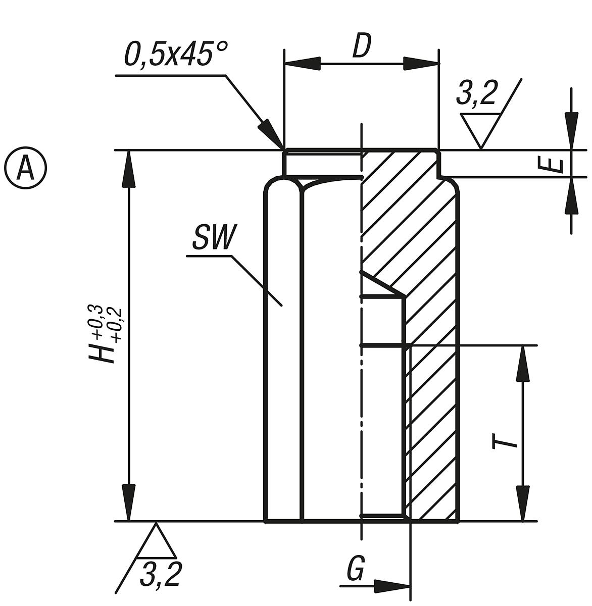 Kipp K0301.106X40 VORRICHTUNGSFUSS MIT INNENGEWINDE, FORM A, D=M6, H=40 - K0301-A Vorrichtungsfuesse mit Innengewinde Form A - Massblatt