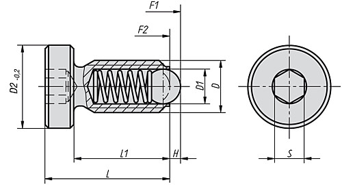 Norelem 03073-06 FEDERNDES DRUCKSTÜCK  M6, MIT KOPF, INNENSECHSKANT UND KUGEL - Norelem 03073 Federnde Druckstuecke mit Kopf