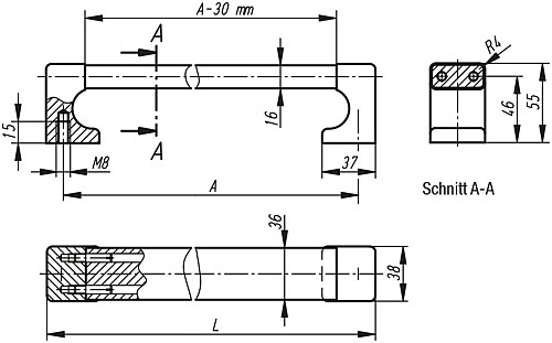 Norelem 06944-250081 MASCHINENGRIFF, A=250, SCHWARZ ELOXIERT - Norelem 06944 Maschinengriffe