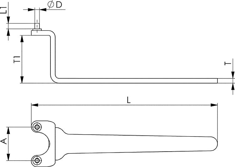 AMF 3116C- 18x 3 Zweilochmutterndreher, ØD*: 3, A: 18, L: 140 - DIN 3116C Zweilochmutterndreher -Skizze