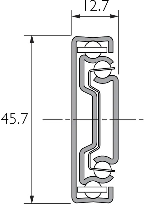 Accuride DB3832-0030TR Teleskopschienen 100% Vollauszug, 12,7x45,7, SL 300,TR 305, 42kg, schwarz verzinkt, Touch release - Accuride DB3832-TR Teleskopschienen mit Touch release -Druckoefffnung- schwarz - Vollauszug-Profil