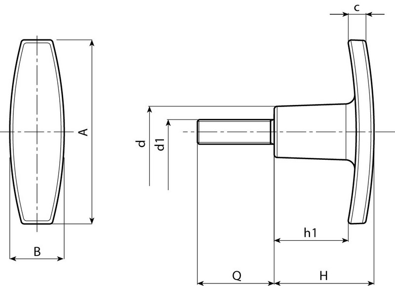 Leschhorn L271 T-Griffschrauben  A 60; d 16,5; Gewinde d1 M6; Kunststoff PA, schwarz, - Boteco L271 T-Griffschrauben