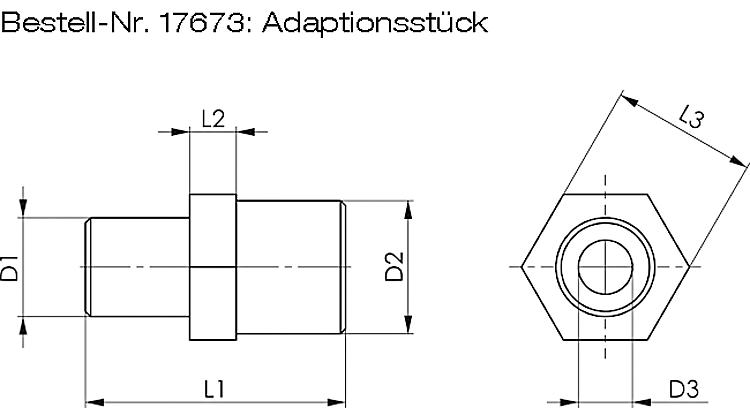 AMF 1520CZ Kugelgelenk und Adaptionsstück, max. Drehzahl: 400 1/min, min. Luft-Druck: 5 bar, max. Luft-Druck: 10 bar - LE 1520CZ Kugelgelenk und Adaptionsstueck -Skizze