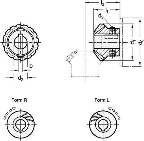 Ganter 297-14,5-K6-W Kegelräder für Linear  / Übertragungseinheiten, Stahl - GN 297 Kegelraeder fuer Linear - Uebertragungseinheiten - Stahl-Skizze