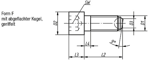 Norelem 07100-31025 KUGELDRUCKSCHRAUBE FORM F, MIT KOPF, D1=M10, L2=25 - Norelem 07100-F Kugeldruckschrauben mit Kopf Form F