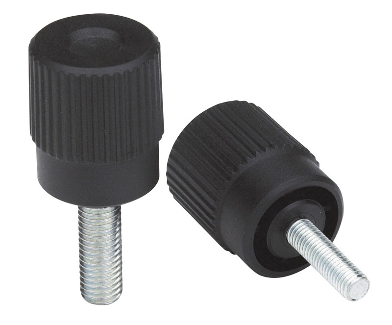 Leschhorn N741 Hohe Rändelgriffschrauben, Gewindeschraube Stahl  D 41; d 38; Gewinde d1 M14; Kunststoff PA, schwarz, - Boteco N741 Geraendelte Muffen