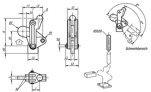Norelem 05420-02 SCHNELLSPANNER, MIT GERADEM FUSS, SCHWERE AUSFÜHRUNG - Norelem 05420 Schnellspanner schwere Ausfuehrung gerader Fuss