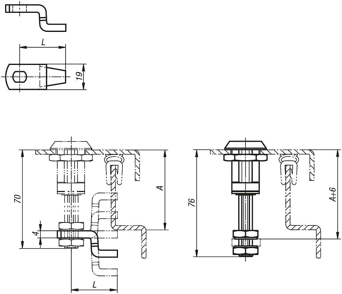 Kipp K0532.1000X590 ZUNGEN - K0531 Kompressions Drehriegel mit verstellbarer Zungenhoehe - Massblatt
