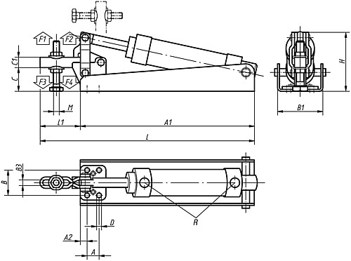 Kipp K0089.0250 PNEUMATIKSPANNER HORIZONTAL FORM A, P=250 daN - KIPP K0089 Pneumatikspanner horizontal Form A