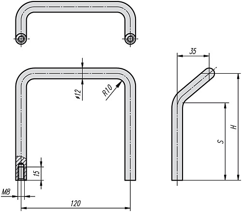 Kipp K0207.06008 MASCHINENGRIFF ABGEWINKELT, - KIPP K0207 Maschinengriffe abgewinkelt