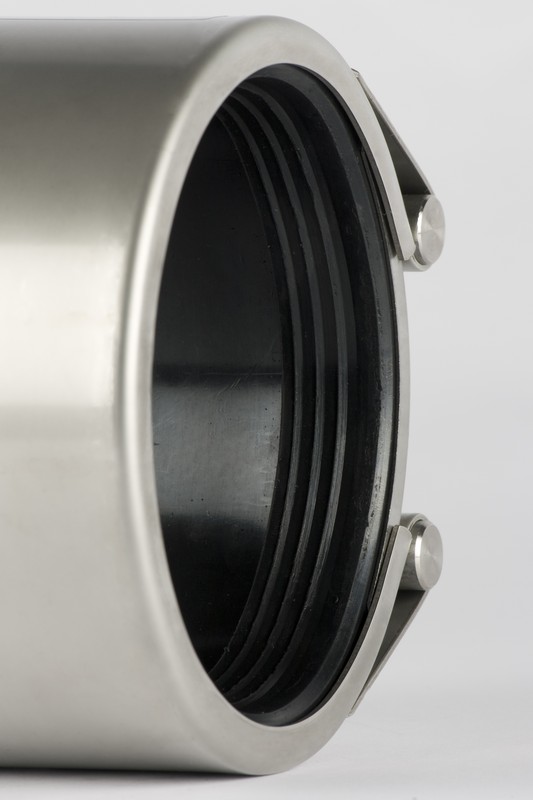 LE71497 LSFLEX-285-1192-1231-3F2-PS2-E-A4 Rohrkupplung zur Verbindung 3fach Verschluss, DA 1192-1231 mm, PS 2;  BL 285, Dichtung EPDM, Material V4A (1.4571), max. Ø-Unterschied 9 mm - INSTAL - Detail Rohrkupplung