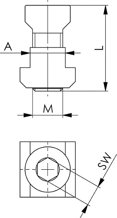AMF 7600BFS-22-M12x14 Befestigungssatz, Größe : 22, SW: 6, L: 31,5 - LE 7600BFS Befestigungssatz-Skizze