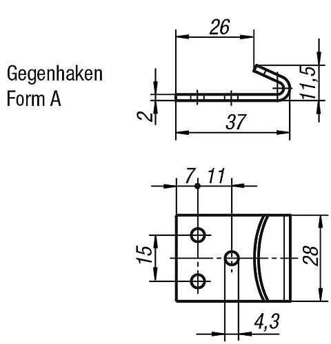 Kipp K0045.9143371 GEGENHAKEN ZU SPANNVERSCHLUSS, FORM A, STAHL - KIPP K0045-GHA Gegenhaken Form A