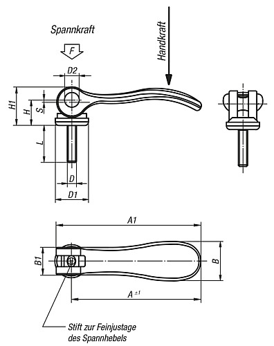 Kipp K0648.1521105X20 EXZENTERHEBEL GR.1 M5X20 EINSTELLBAR, MIT KUNSTSTOFFGRIFF - KIPP K0648 Exzenterhebel einstellbar mit Kunststof
