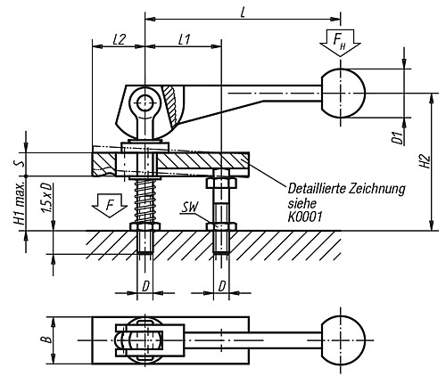 Kipp K0011.08 EXZENTERSPANNER M. MITTELSPANNUNG, M8 - KIPP K0011 Exzenterspanner mit Mittelspannung
