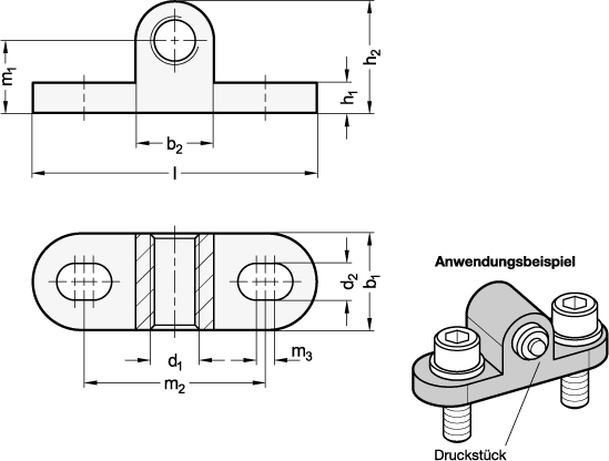 Ganter 3492-10-M5-B-NI-GS  Haltestücke, Edelstahl, Breite b1: 10, Gewinde d1: M 5, Form: B - Befestigung beidseitig - GN 3492 Haltestuecke - Edelstahl - Massblatt