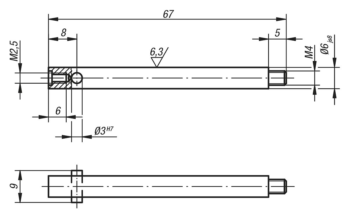Norelem 33032-06067 TASTBOLZEN FÜR MESSEINSÄTZE - NLM 33032 Verlaengerung fuer Messeinsaetze - Massblatt