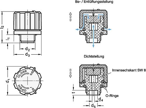Ganter 556-30-G3/8 ELESA VERSCHLUßSCHRAUBE MIT 2 FUNKTIONSSTELLUNGEN - GN 556 Verschlussschraube mit zwei Funktionsstellungen-Skizze