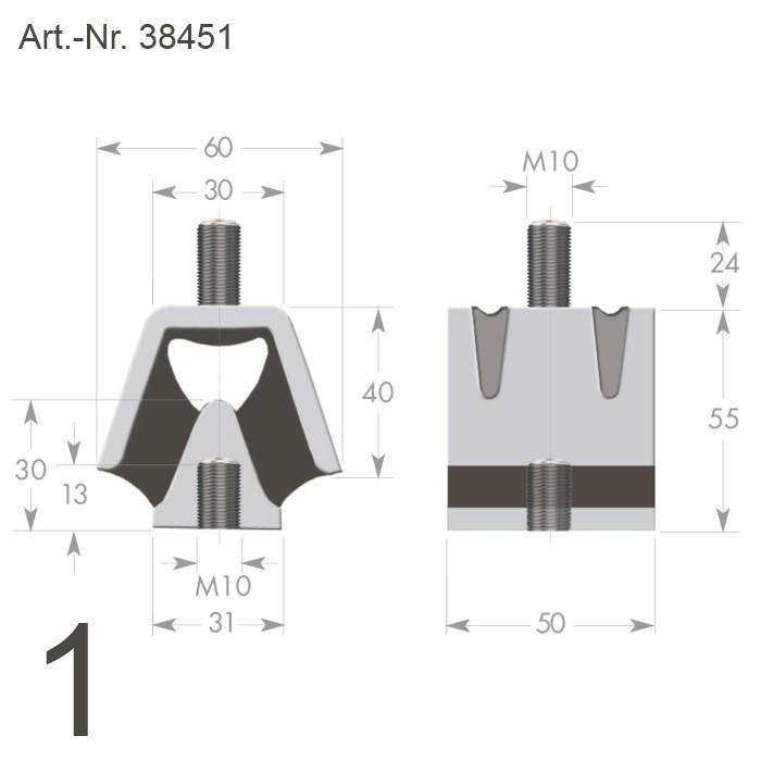 Leschhorn 33660-65 Dach-Elemente, Höhe 118mm, Breite 70mm,Länge 176mm, max. stat. Last (daN) 2000, Gummiqualität Naturkautschuk (NK) 65 Shore A - LE70061 38451 Dach-Elemente - TZ