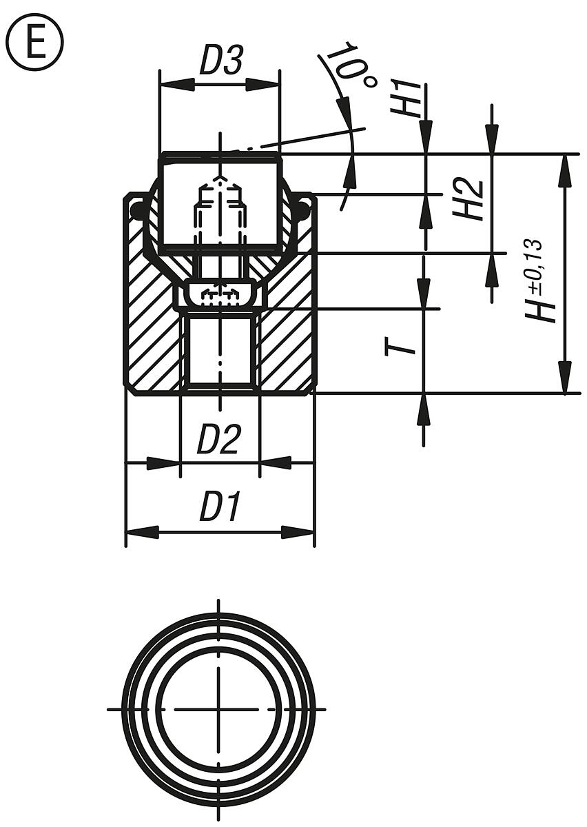 Kipp K0285.217X022 PENDELAUFLAGE FORM E MIT O RING D1=17, L1=22 - K0285-E Pendelauflagen mit O Ring und auswechselbaren Einsaetzen - Form E - Massblatt
