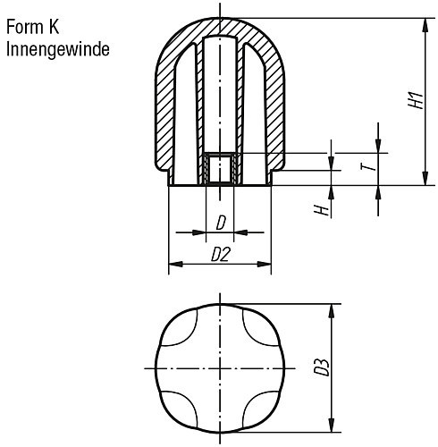 Kipp K0280.4206 ST SPANNGRIFF HOCH, D3=42,7, M6 - KIPP K0280-IG Spanngriffe hoch mit Innengewinde