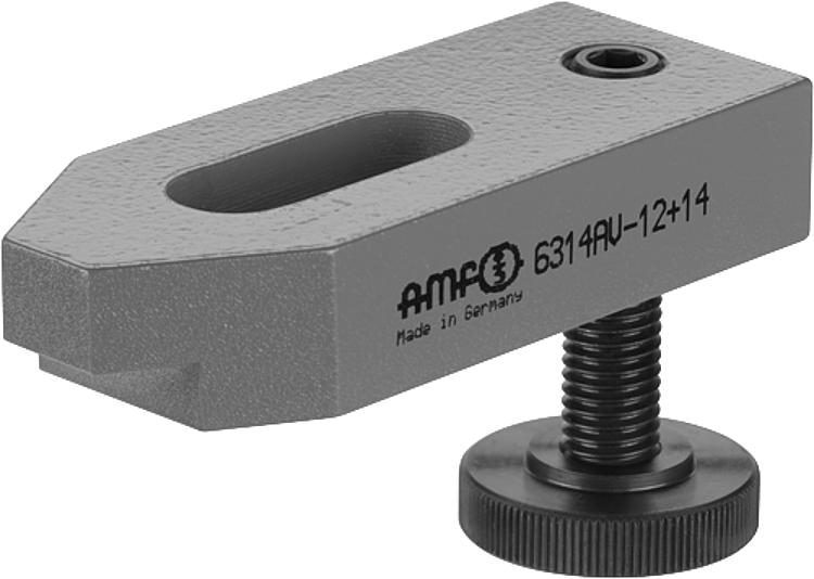 AMF 6314AV-12+14 Spanneisen abgesetzt, mit verstellbarer Stützschraube, für Spannschraube: M12, D x LS: M12x49, A1xA2: 8 x10,0 - LE 6314AV Spanneisen abgesetzt - mit verstellbarerStuetzschraube-Abbildung
