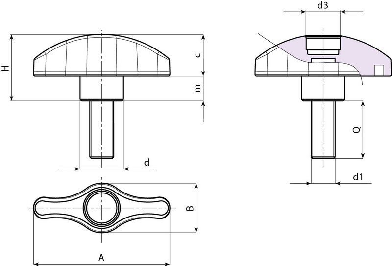 Leschhorn L807 Flügelschrauben  A 52; d 17; Gewinde d1 M10; Kunststoff PA, schwarz, - Boteco L807 Fluegelschrauben
