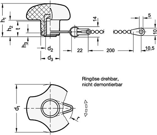 Ganter 5342.13-40-M8-P Dreisterngriffe, mit Verliersicherung, Buchse Edelstahl - GN 5342-13 Dreisterngriffe - mit Verliersicherung - Buchse Edelstahl-Abbildung