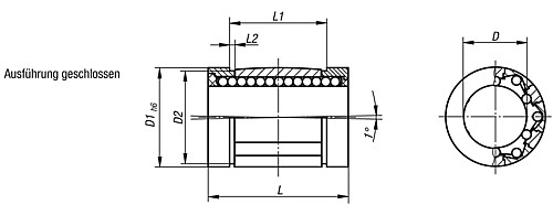 Norelem 21510-1202 LINEARKUGELLAGER GESCHLOSSEN D=12, MIT WINKELFEHLERAUSGLEICH - Norelem 21510-AG Linearkugellager mit Winkelfehlerausgleich - geschlossen