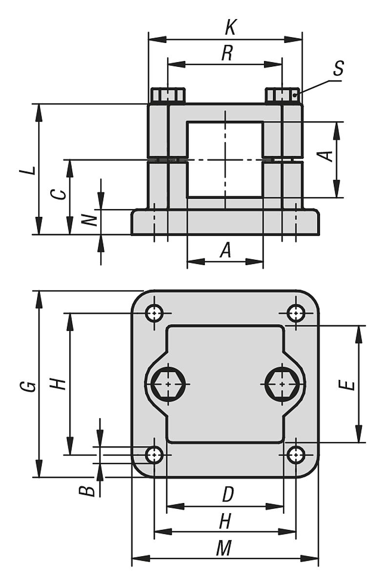 Kipp K0480.5225 FLANSCHKLEMMSTÜCK ALUMINIUMGUSS, A=25,3 - K0480 Flanschklemmstuecke - Aluminium - Massblatt