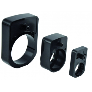 Fiama OP2-A-0,5-DX-10-G mechanische digitale  Positionsanzeigen, Ansicht A horizontal, Steigung 0,5mm, Anzeige nach 1 Umdrehung 00,5; DX= rechts steigend, Hohlwelle 10H7, Farbe G= schwarz, Drehmomentstütze, Achsabstand I= 18 mm - LE 70063 Wellenflansche