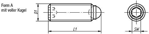 Kipp K0382.12030 KUGELDRUCKSCHRAUBE FORM A, OHNE KOPF, D1=M20X1,5, L=34,2 - KIPP K0382-A Kugeldruckschrauben ohne Kopf mit Fei