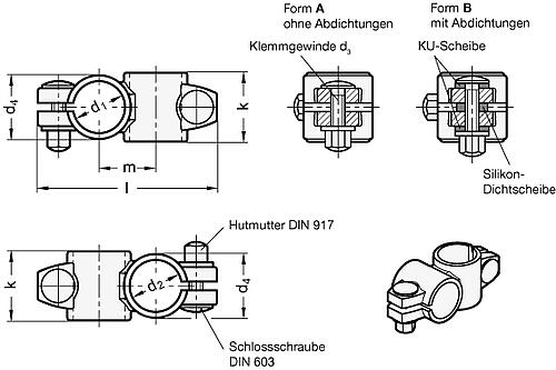 Ganter 132.5-B30-B30-40-A Edelstahl Kreuz Klemmverbinder - GN 132-5 Edelstahl Kreuz Klemmverbinder-Skizze